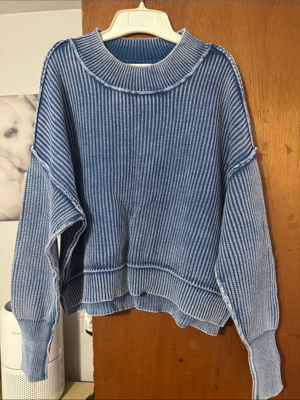 Zenana Relaxed Blue Ribbed Sweater - Women